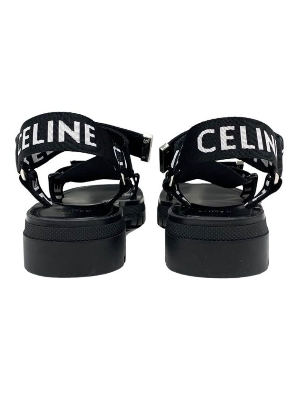Celine Leo Strappy Sandals Shoes Fabric Leather Black White Sports - Picture 5 of 10
